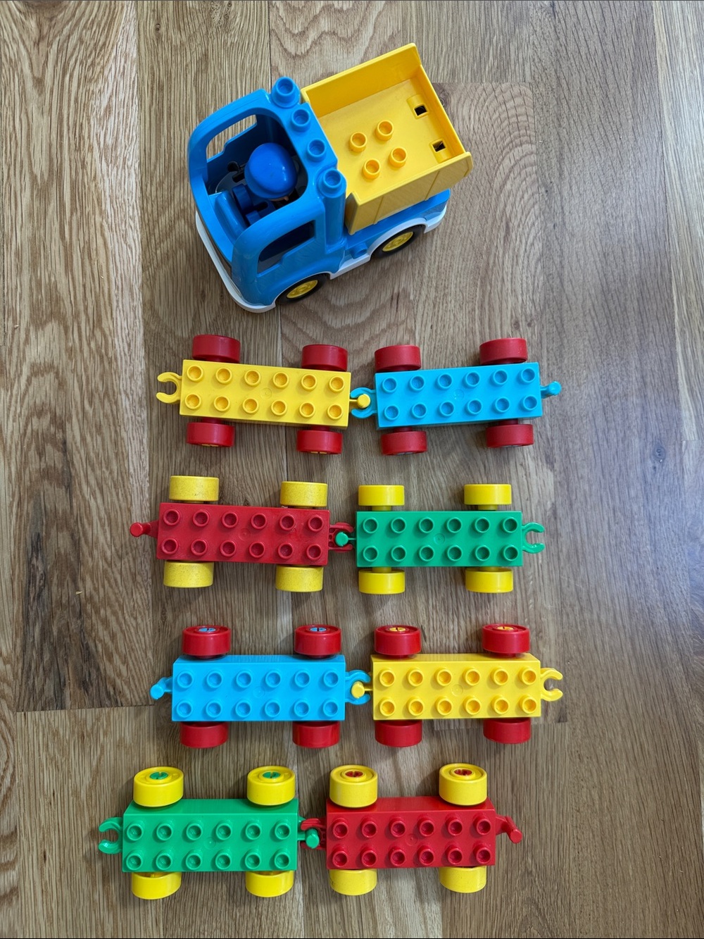 LEGO Duplo Train Car Bases (set of 8) + Dump Truck with Driver